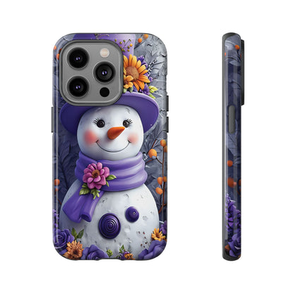 Cheerful Snowman With Colorful Floral Hat And Scarf phone case design
