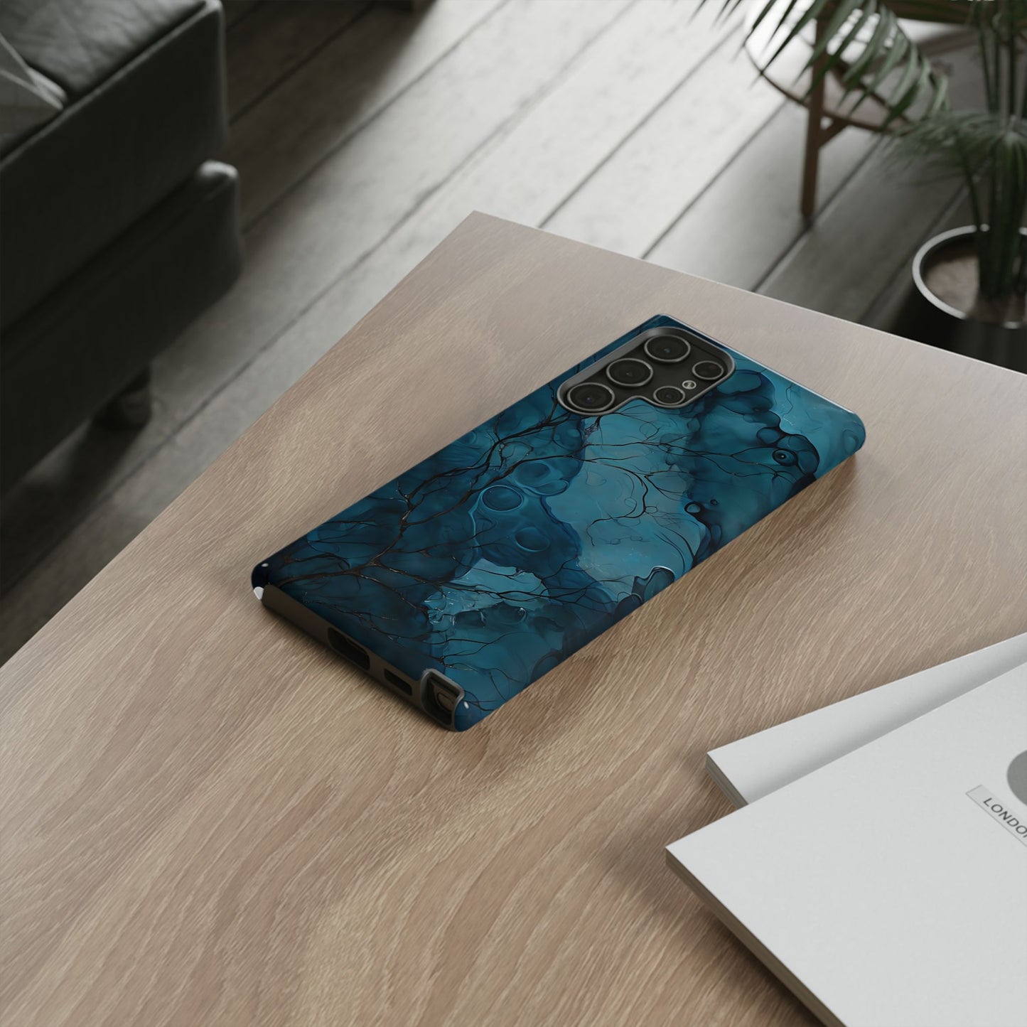 Surreal Abstract Digital Art With Deep Teal And Navy Hues phone case design