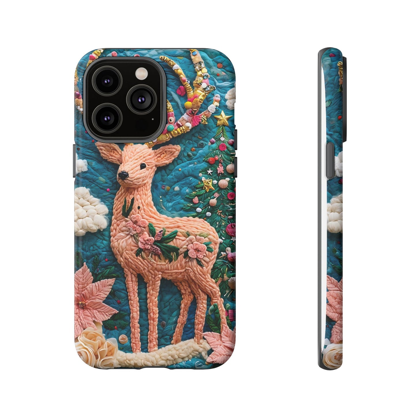 Whimsical Textile Art Featuring Intricate Peach-Colored Deer phone case design.