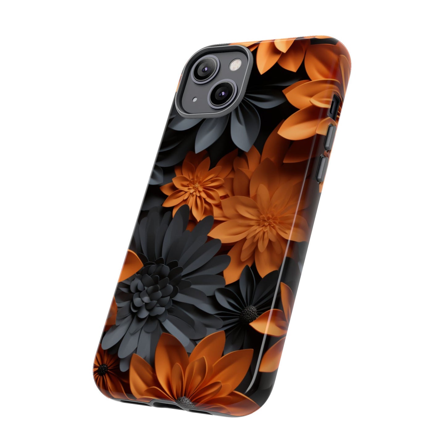 Orange & Black 3D Floral Mobile Case