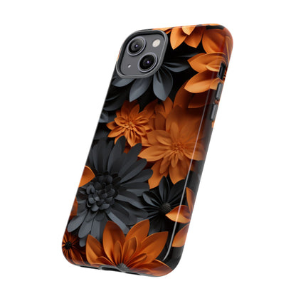 Orange & Black 3D Floral Mobile Case