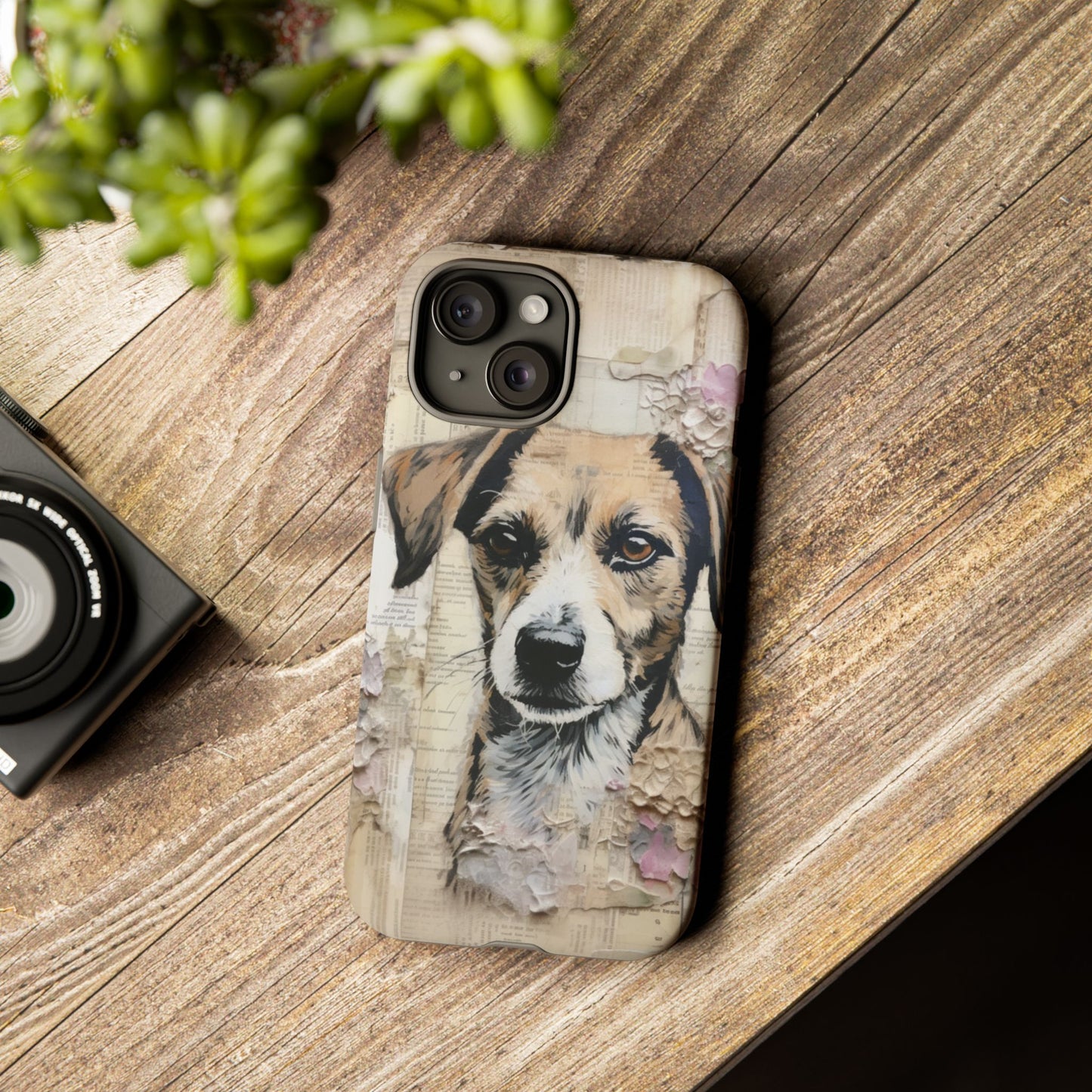 Vintage Collage Dog Portrait Mobile Cover – Artistic Mixed Media Design