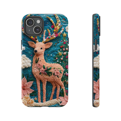 Whimsical Textile Art Featuring Intricate Peach-Colored Deer phone case design.