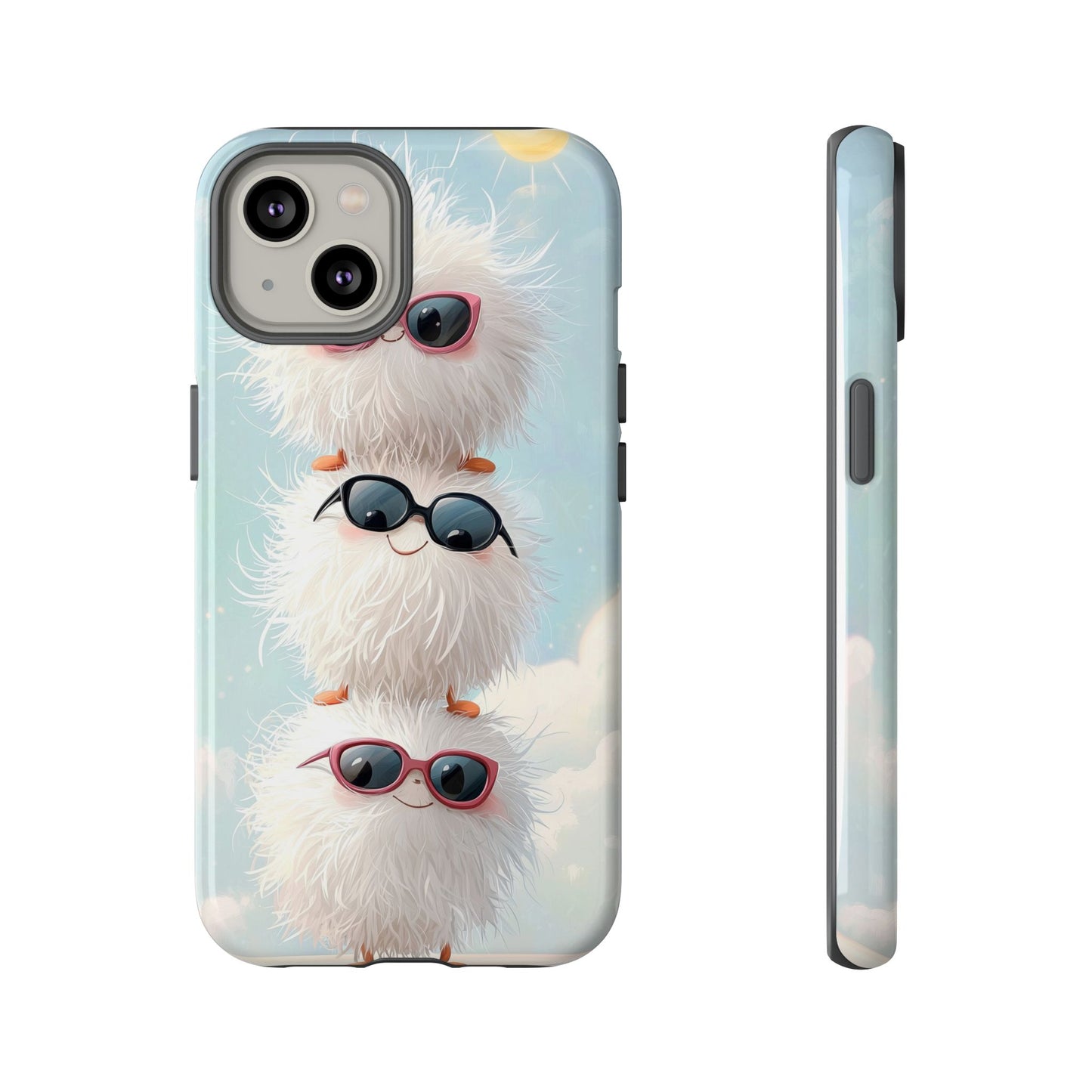Fluffy Anime Phone Case – Cute Kawaii Fuzzy Creatures, Aesthetic Pastel Art, Soft Cloudy Background, iPhone, Samsung & Google Pixel Case