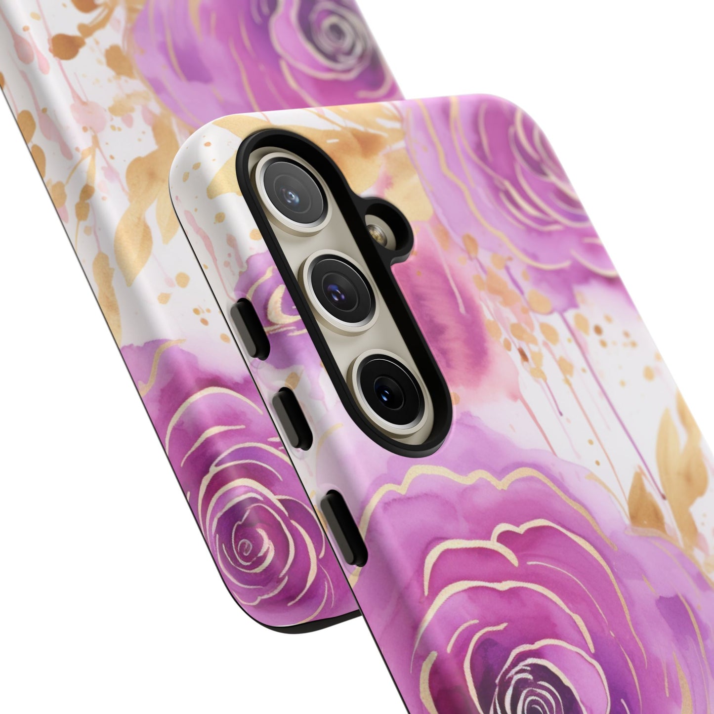 Elegant Purple-Gold Watercolor Rose Mobile Case