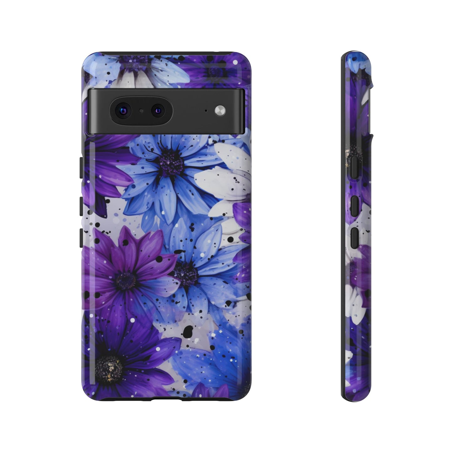 Blue & Purple Floral Splash Mobile Cover – Elegant Artistic Flowers