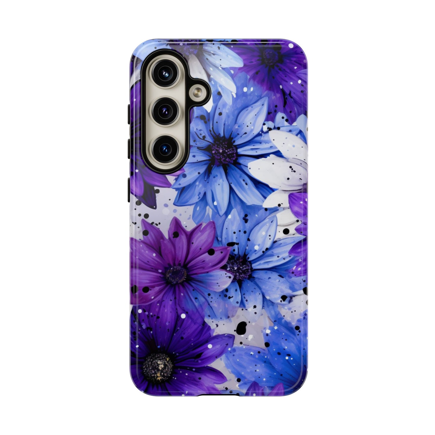 Blue & Purple Floral Splash Mobile Cover – Elegant Artistic Flowers