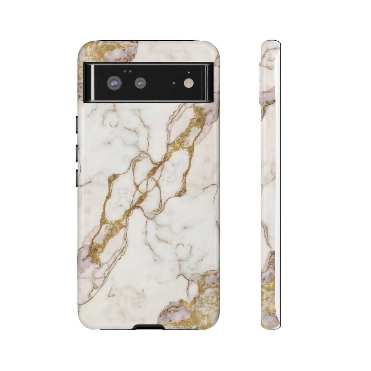 Elegant White and Gold Marble Case Design