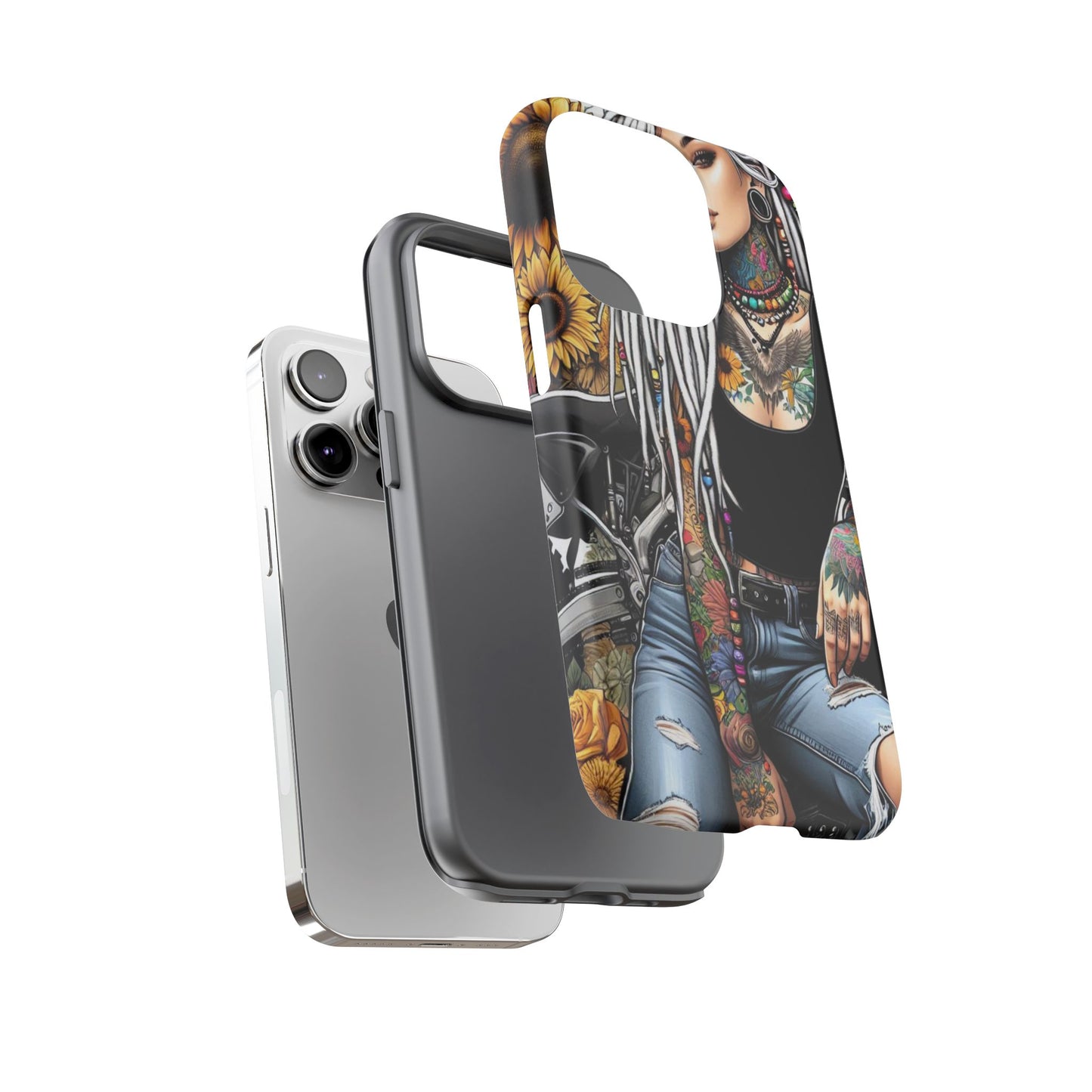 Sunflower Biker Queen – Bohemian Tattooed Rebel Mobile Cover