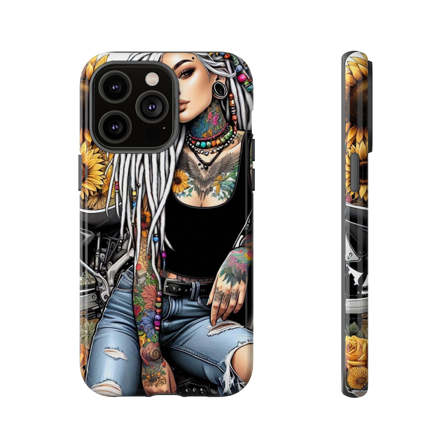 Sunflower Biker Queen – Bohemian Tattooed Rebel Mobile Cover