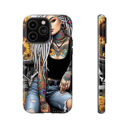 Sunflower Biker Queen – Bohemian Tattooed Rebel Mobile Cover