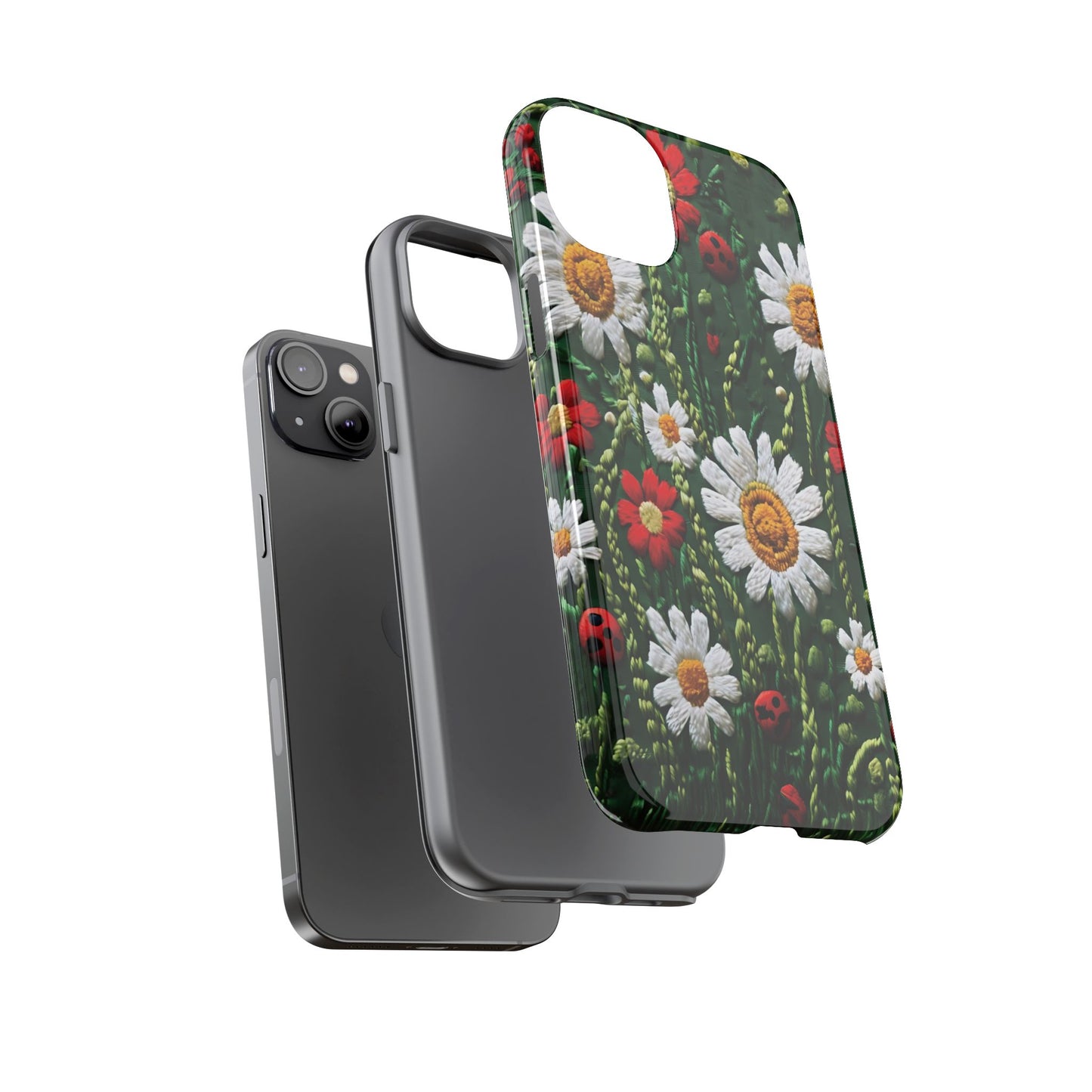 Knitted Pattern With Diamonds And Festive Motifs On Navy phone case design.