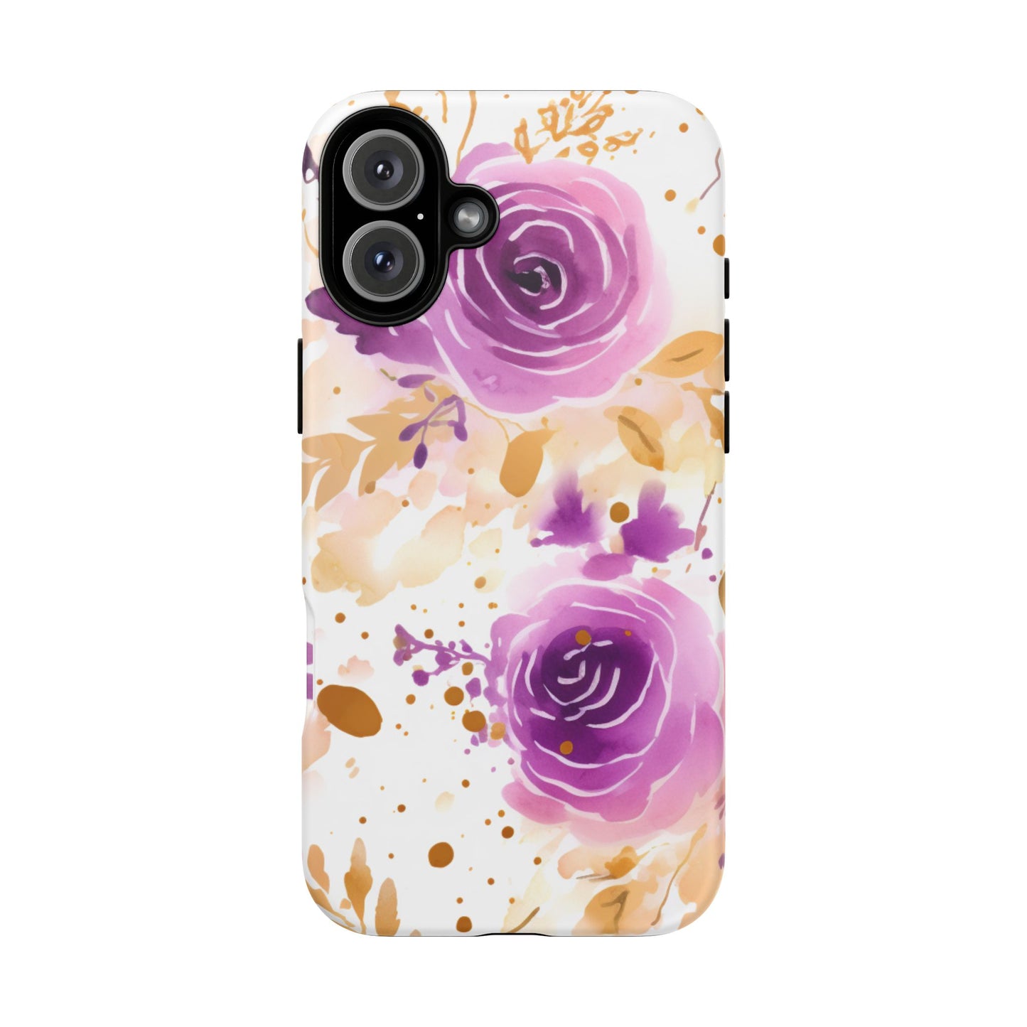 Purple Bloom Watercolor Mobile Case – Artistic Elegance in Gold & Lilac