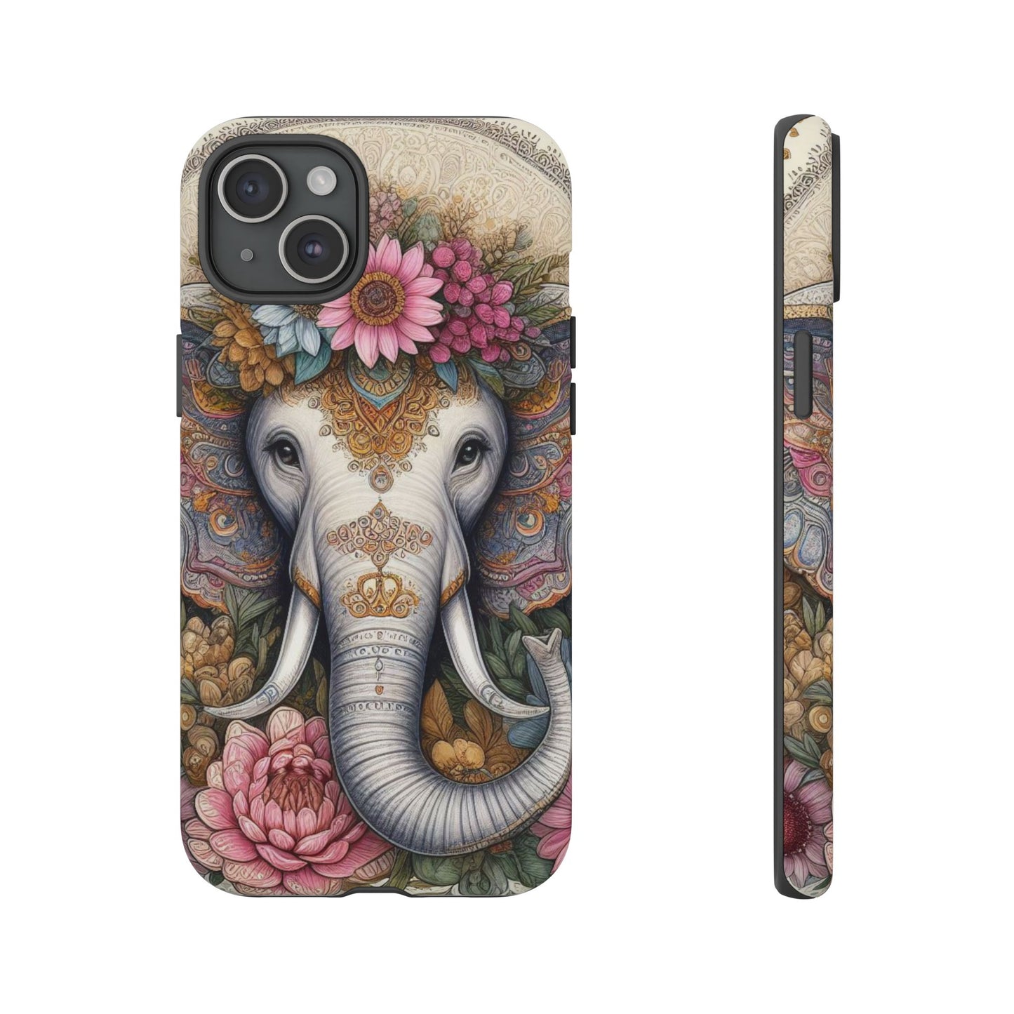 Elegant Floral Elephant Mobile Cover – Royal Mandala Art