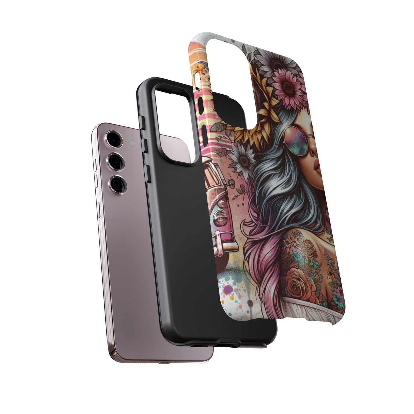 Retro Boho Wanderer – Sunflower Hippie Van Mobile Cover