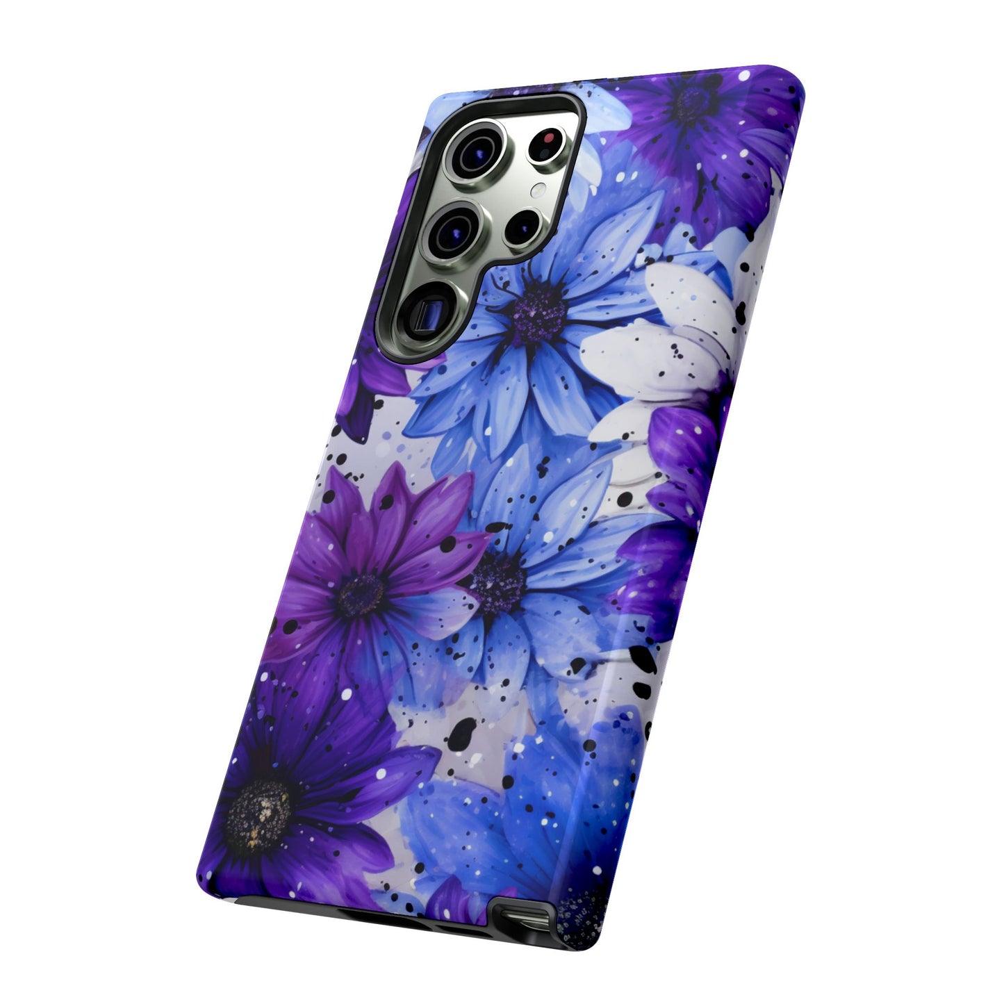 Blue & Purple Floral Splash Mobile Cover – Elegant Artistic Flowers