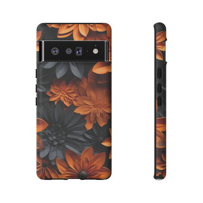 Orange & Black 3D Floral Mobile Case