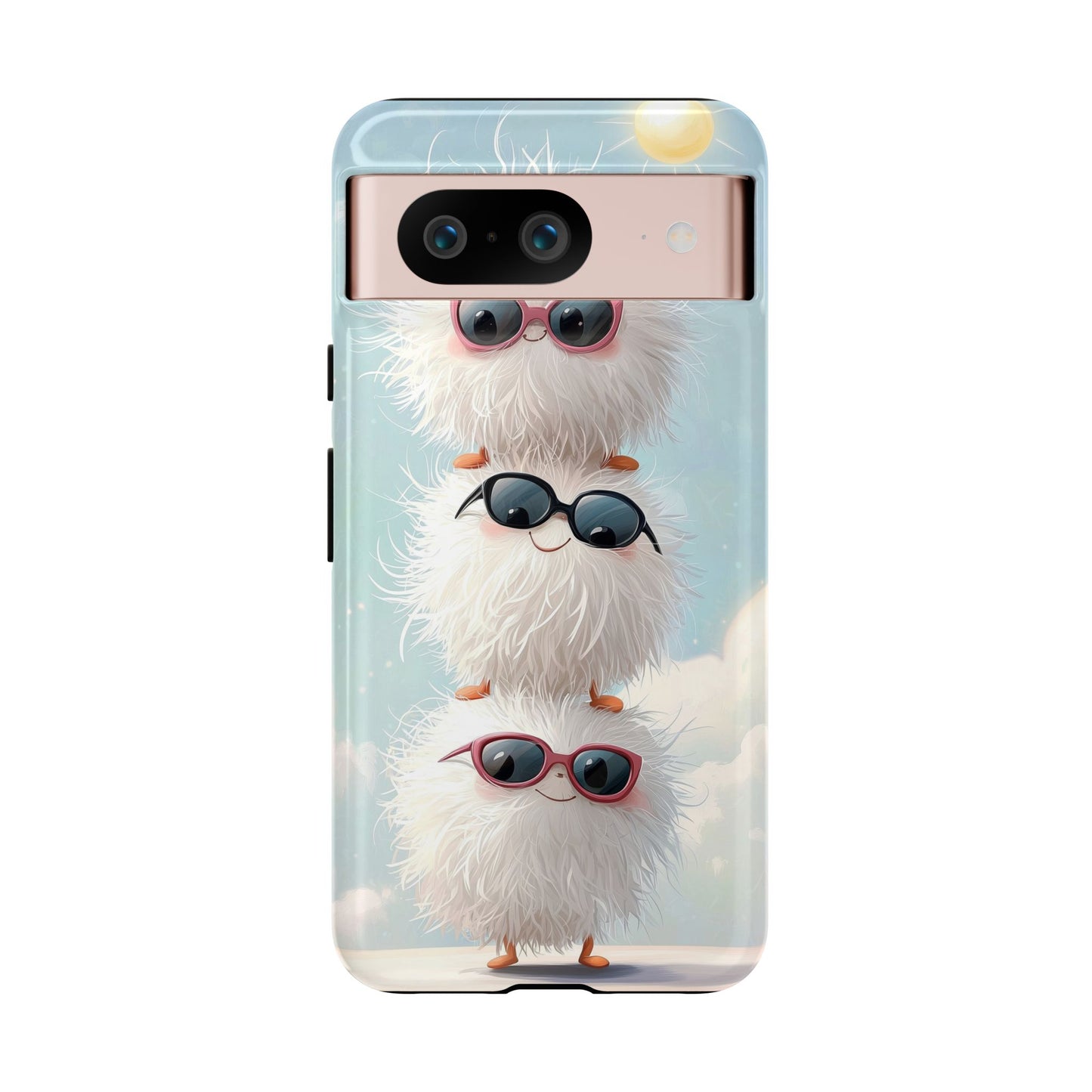 Fluffy Anime Phone Case – Cute Kawaii Fuzzy Creatures, Aesthetic Pastel Art, Soft Cloudy Background, iPhone, Samsung & Google Pixel Case