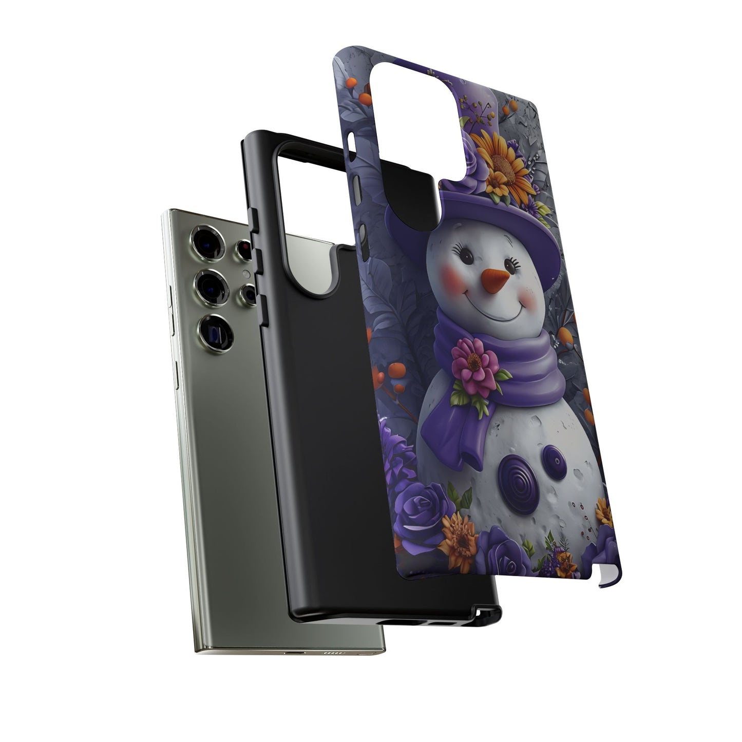 Cheerful Snowman With Colorful Floral Hat And Scarf phone case design