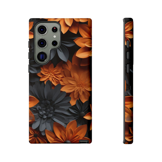Orange & Black 3D Floral Mobile Case