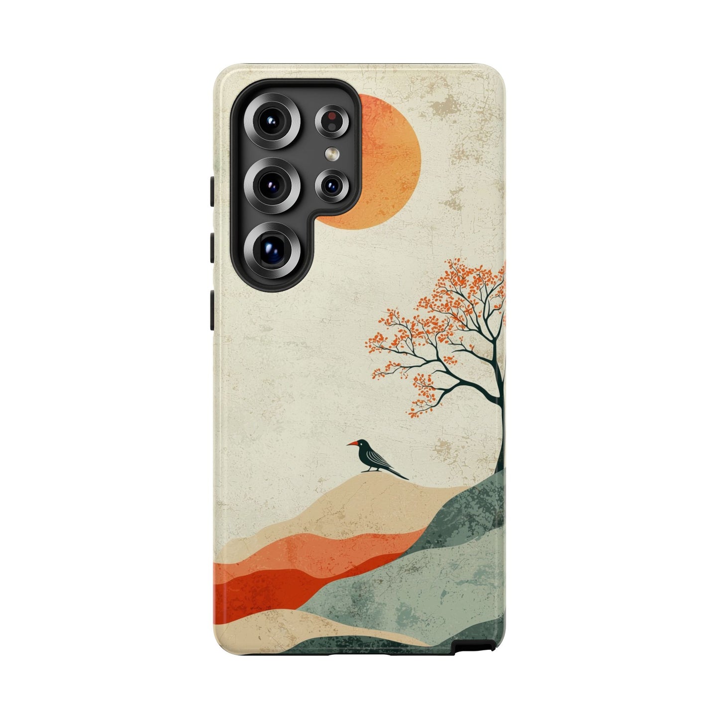Crimson Solitude: A Minimalist Landscape Phone Case for iPhone, Samsung & Pixel