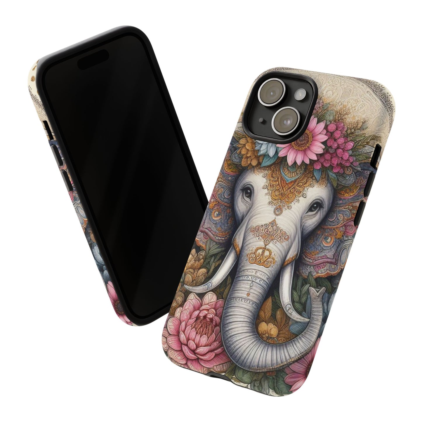 Elegant Floral Elephant Mobile Cover – Royal Mandala Art