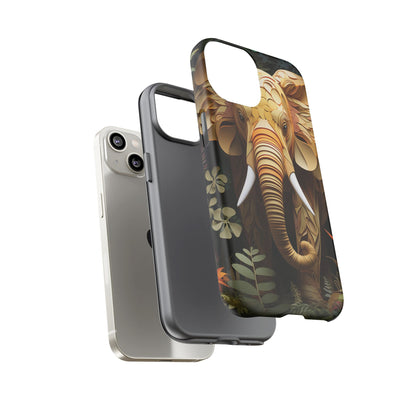 Golden Jungle Elephant Mobile Cover – Intricate Paper Art Design