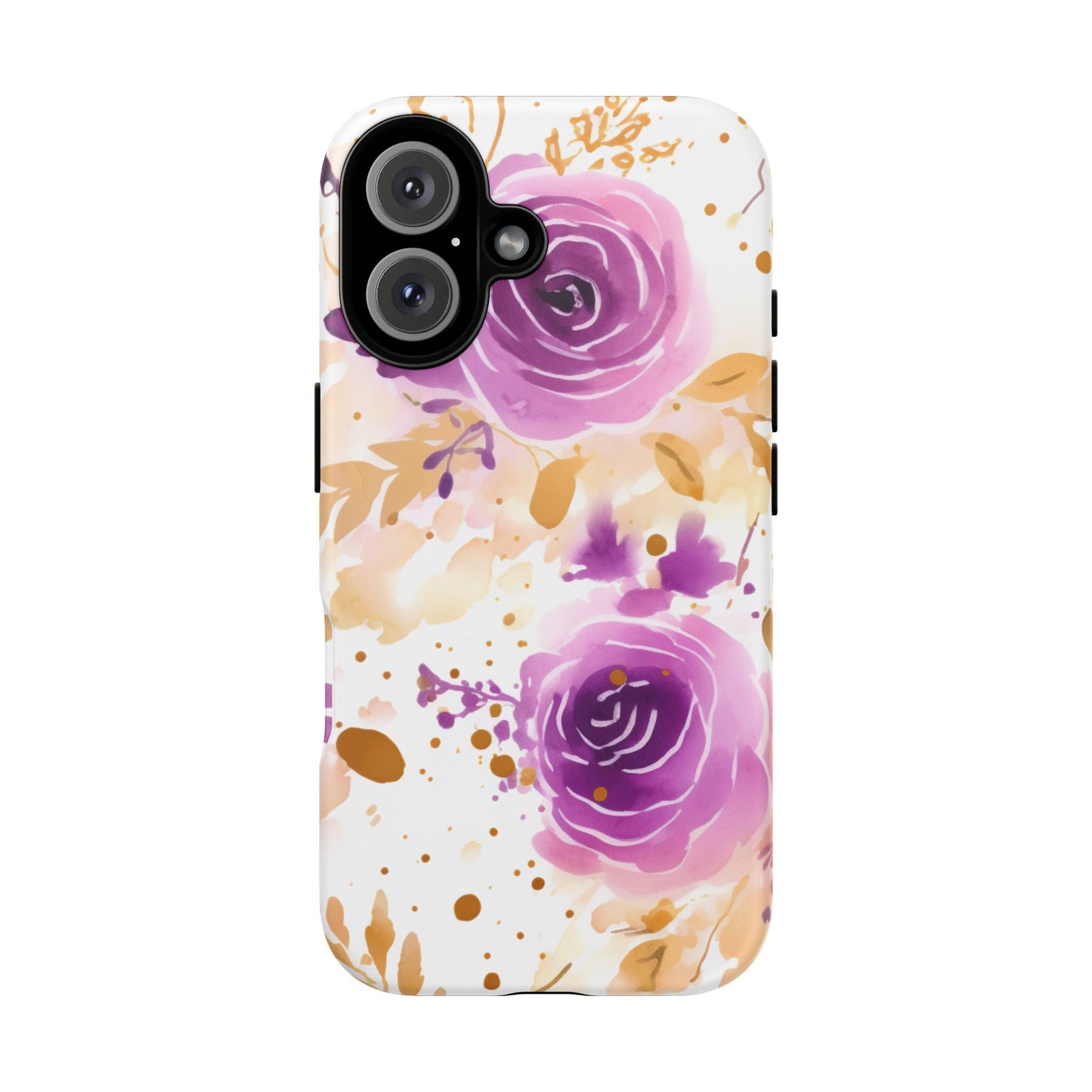 Purple Bloom Watercolor Mobile Case – Artistic Elegance in Gold & Lilac