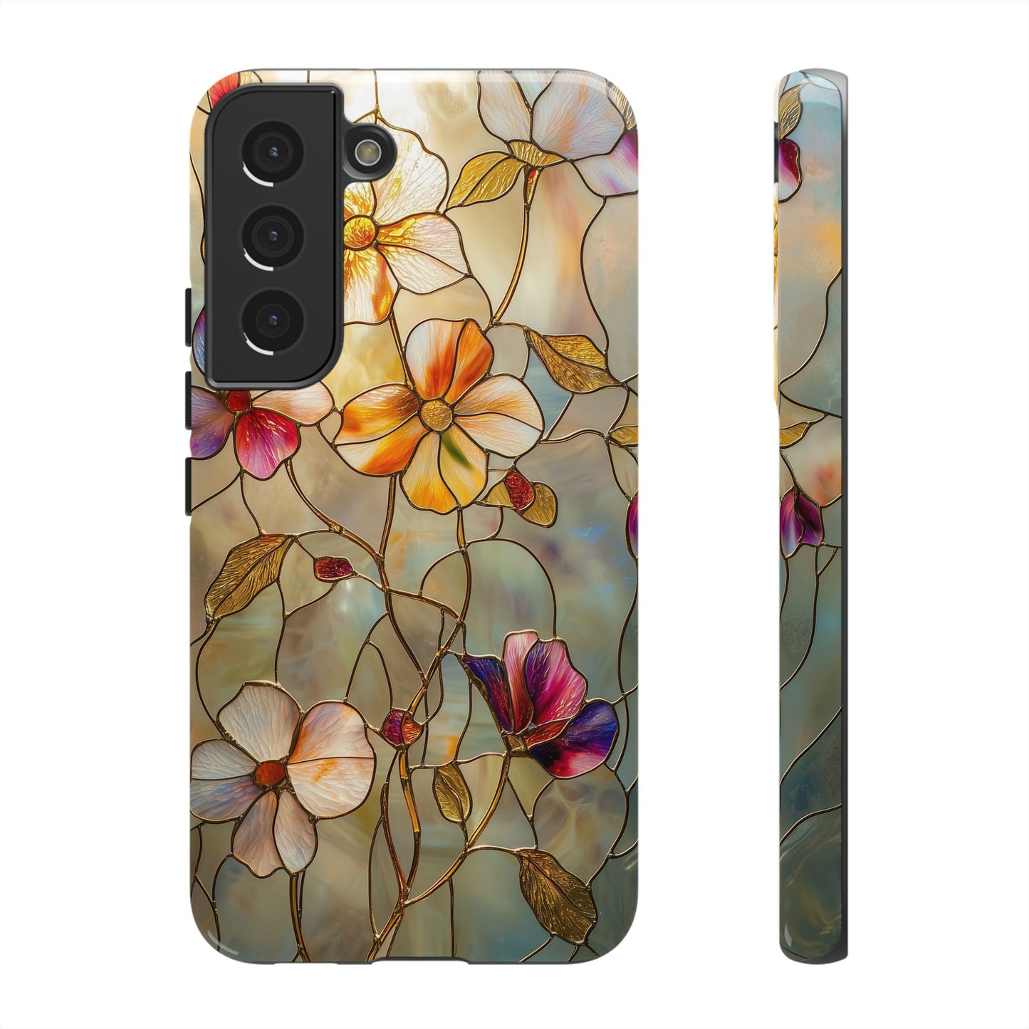 Golden Bloom – Luxe Stained Glass Floral Phone Case for iPhone, Samsung & Pixel