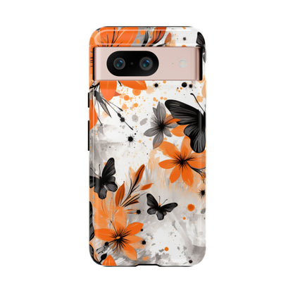 Bold Butterfly & Floral Splash Mobile Cover – Black & Orange Aesthetic