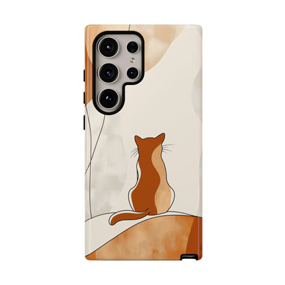 Contemplative Cat: Minimalist Sunset Phone Case for iPhone, Samsung & Pixel