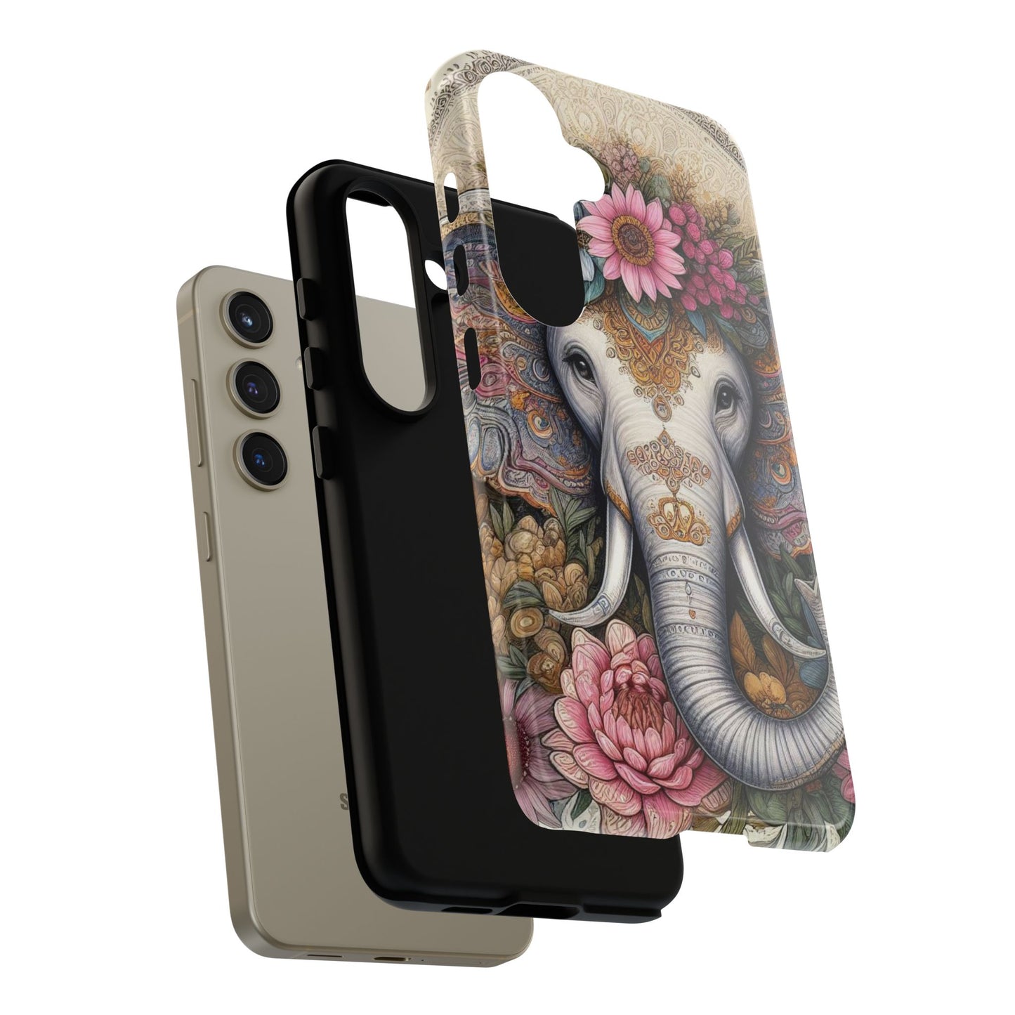 Elegant Floral Elephant Mobile Cover – Royal Mandala Art