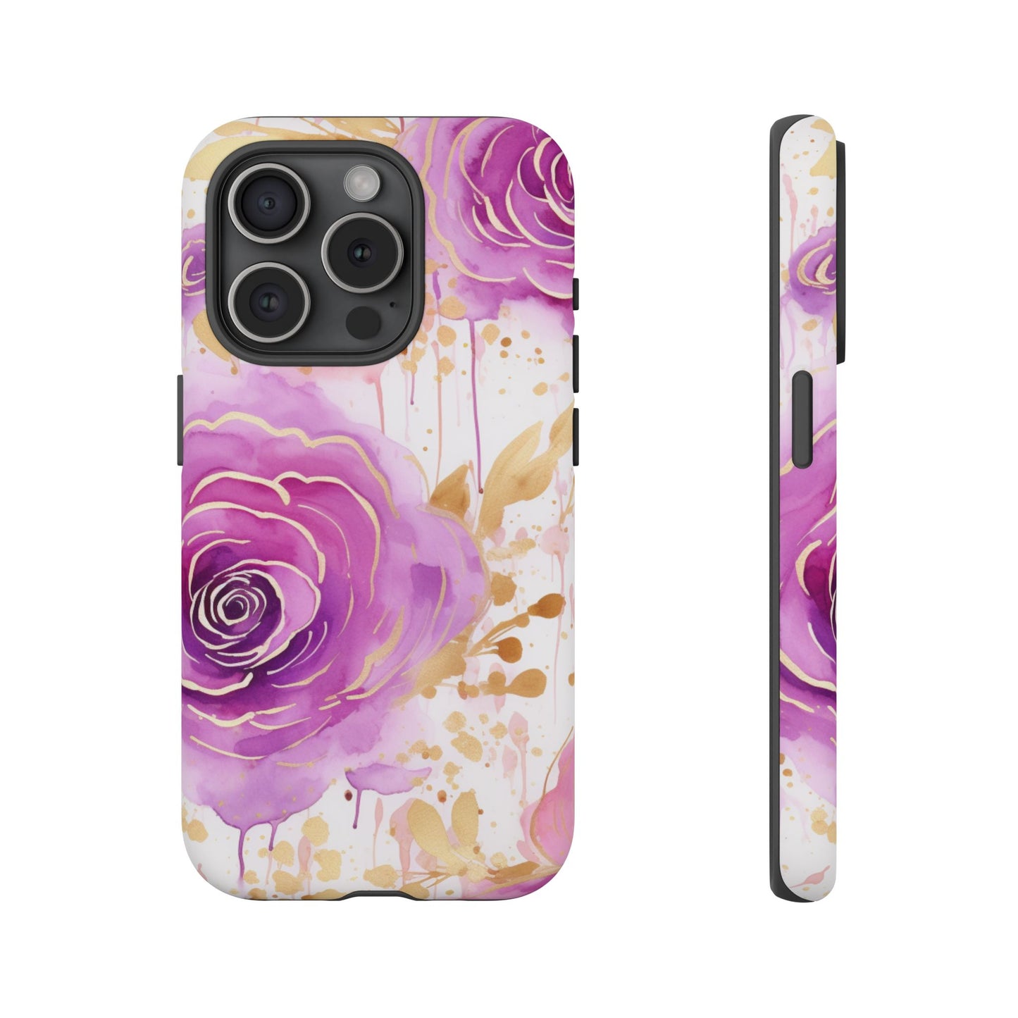 Elegant Purple-Gold Watercolor Rose Mobile Case