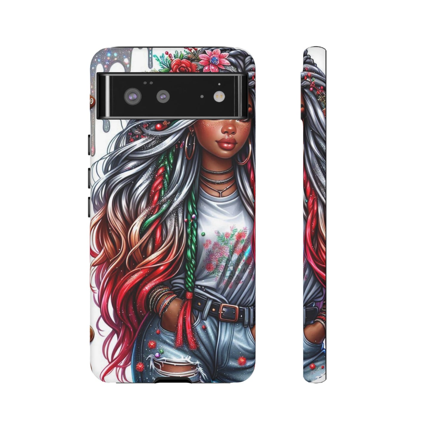 Festive Boho Queen – Holiday Glow & Candy Cane Braids Mobile Cover
