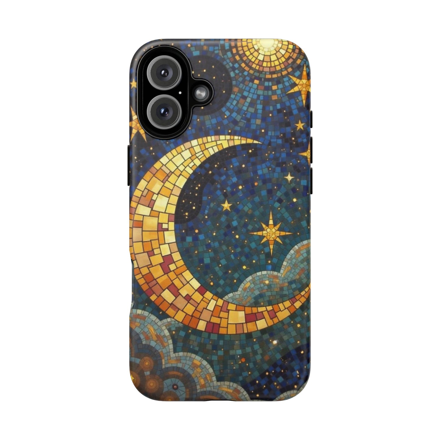 Golden Crescent: Mosaic Moon and Starry Night