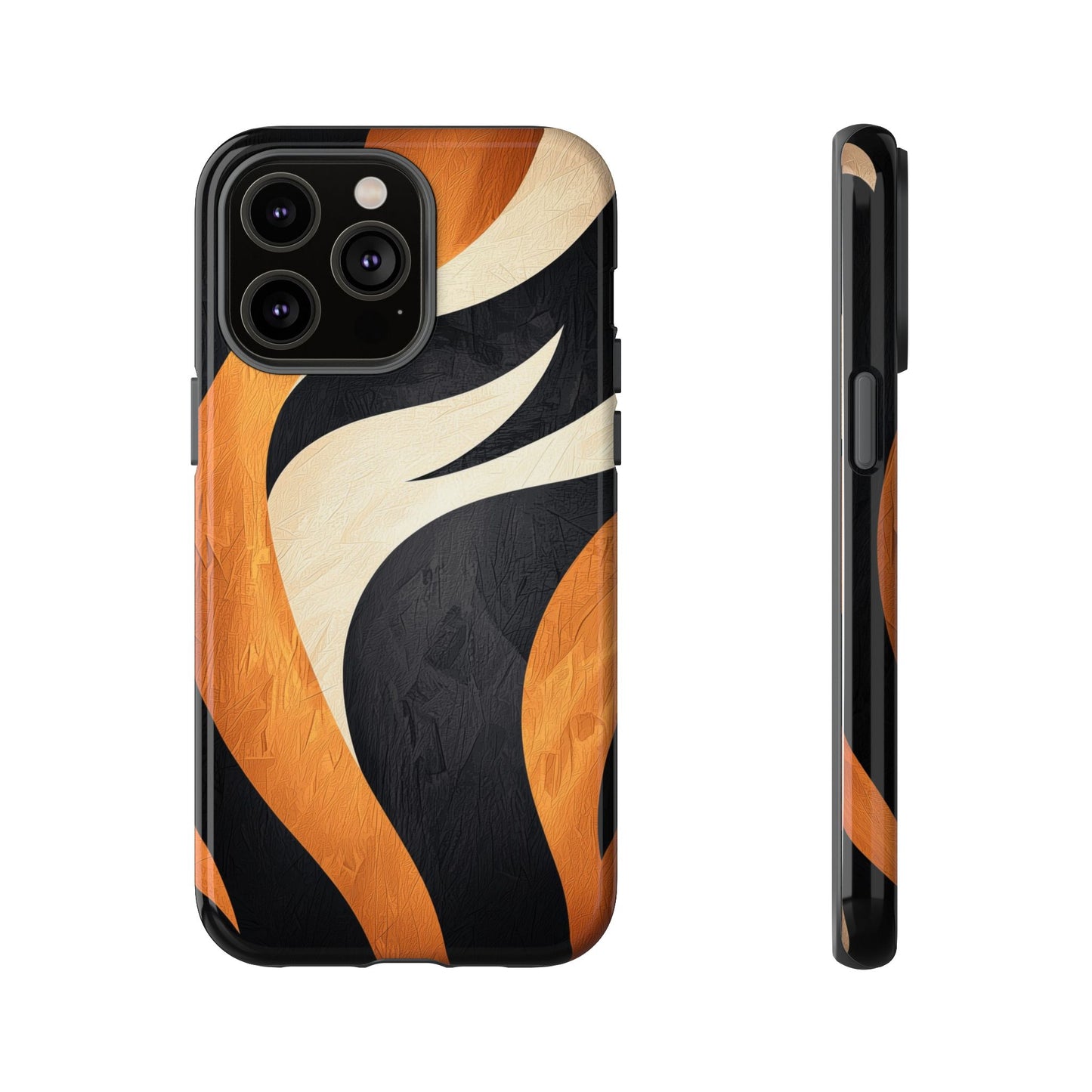 Bold Tiger Stripes Phone Case – Black, Orange & Cream for iPhone, Samsung & Google Pixel