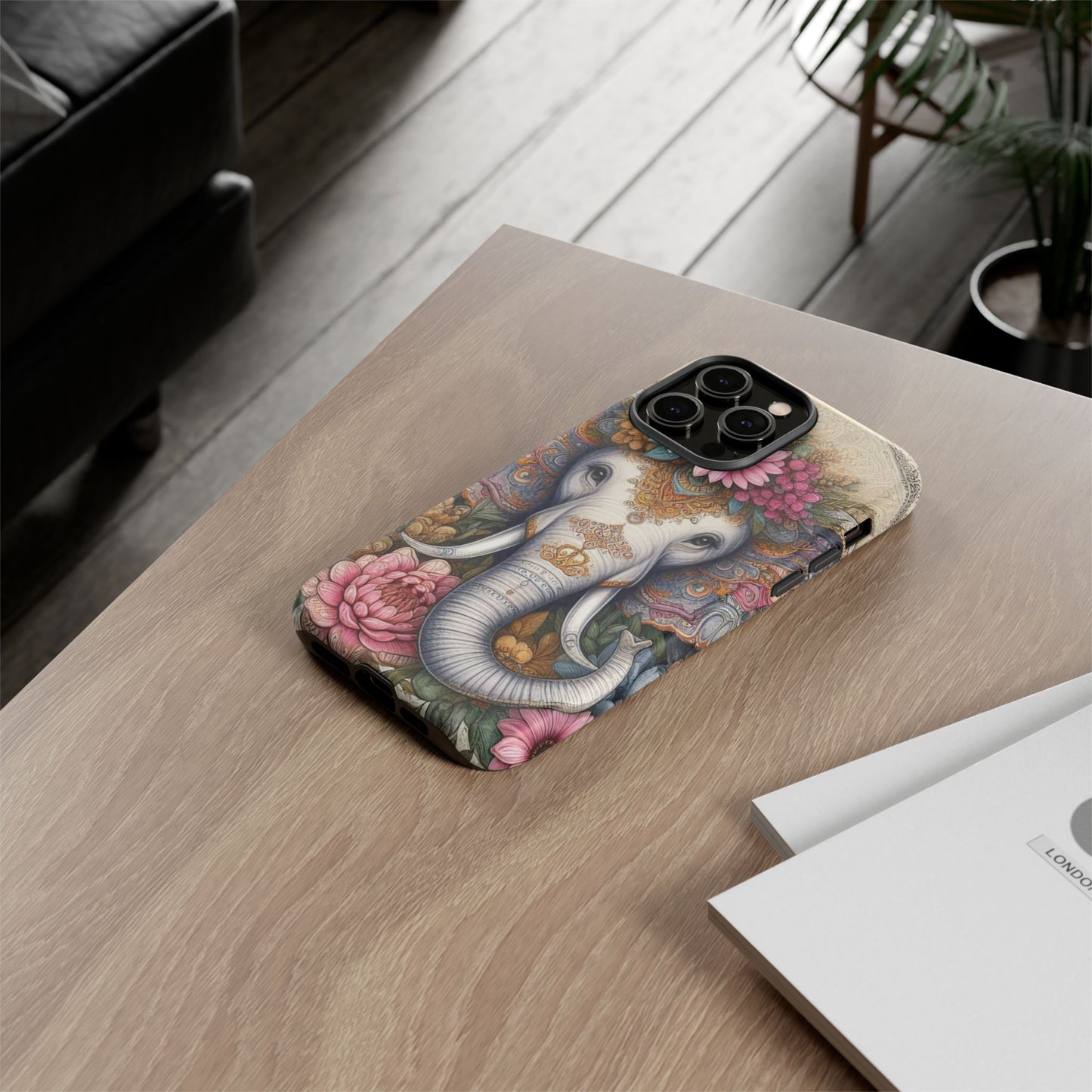 Elegant Floral Elephant Mobile Cover – Royal Mandala Art