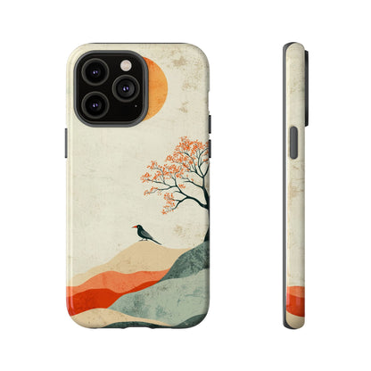 Crimson Solitude: A Minimalist Landscape Phone Case for iPhone, Samsung & Pixel