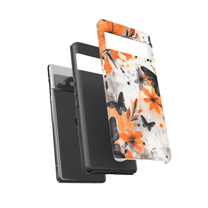 Bold Butterfly & Floral Splash Mobile Cover – Black & Orange Aesthetic