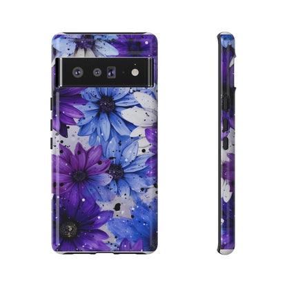 Blue & Purple Floral Splash Mobile Cover – Elegant Artistic Flowers