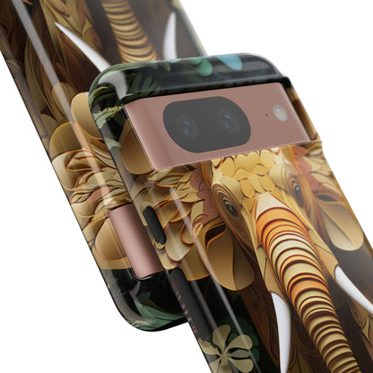 Golden Jungle Elephant Mobile Cover – Intricate Paper Art Design