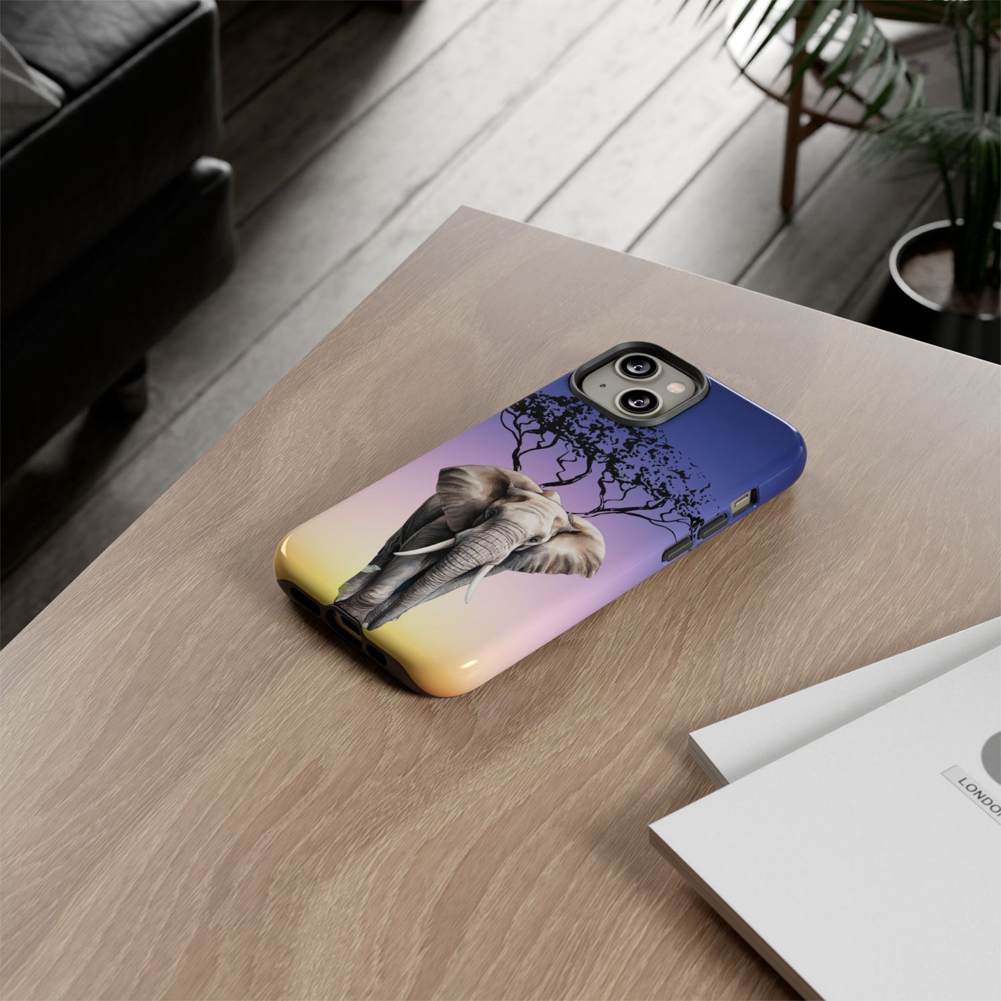 Surreal Elephant Tree Mobile Cover – Dreamy Sunset Fantasy