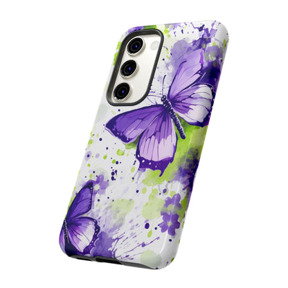 Vibrant Purple Butterfly Splash Mobile Cover – Artistic Green & Violet Aesthetic