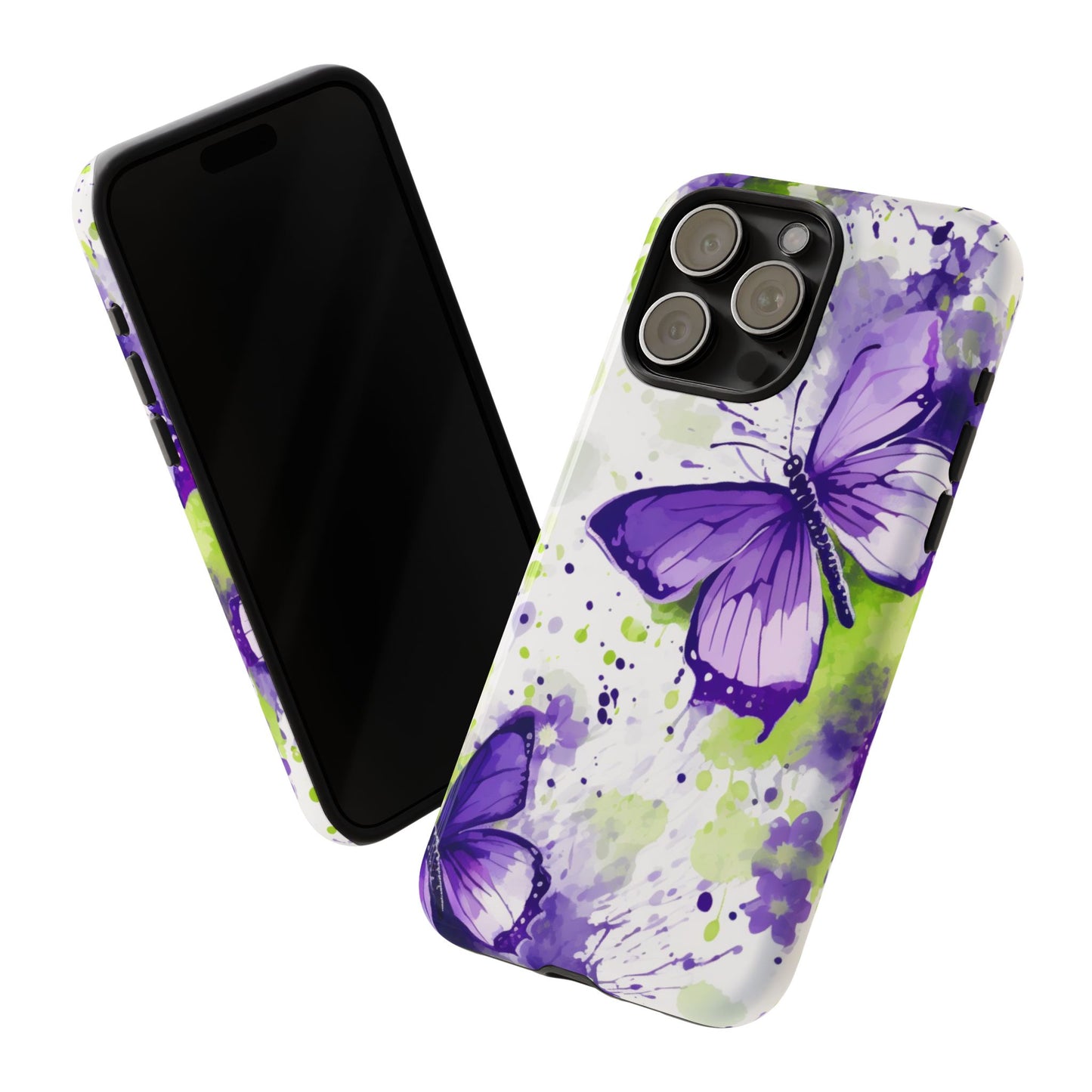 Vibrant Purple Butterfly Splash Mobile Cover – Artistic Green & Violet Aesthetic