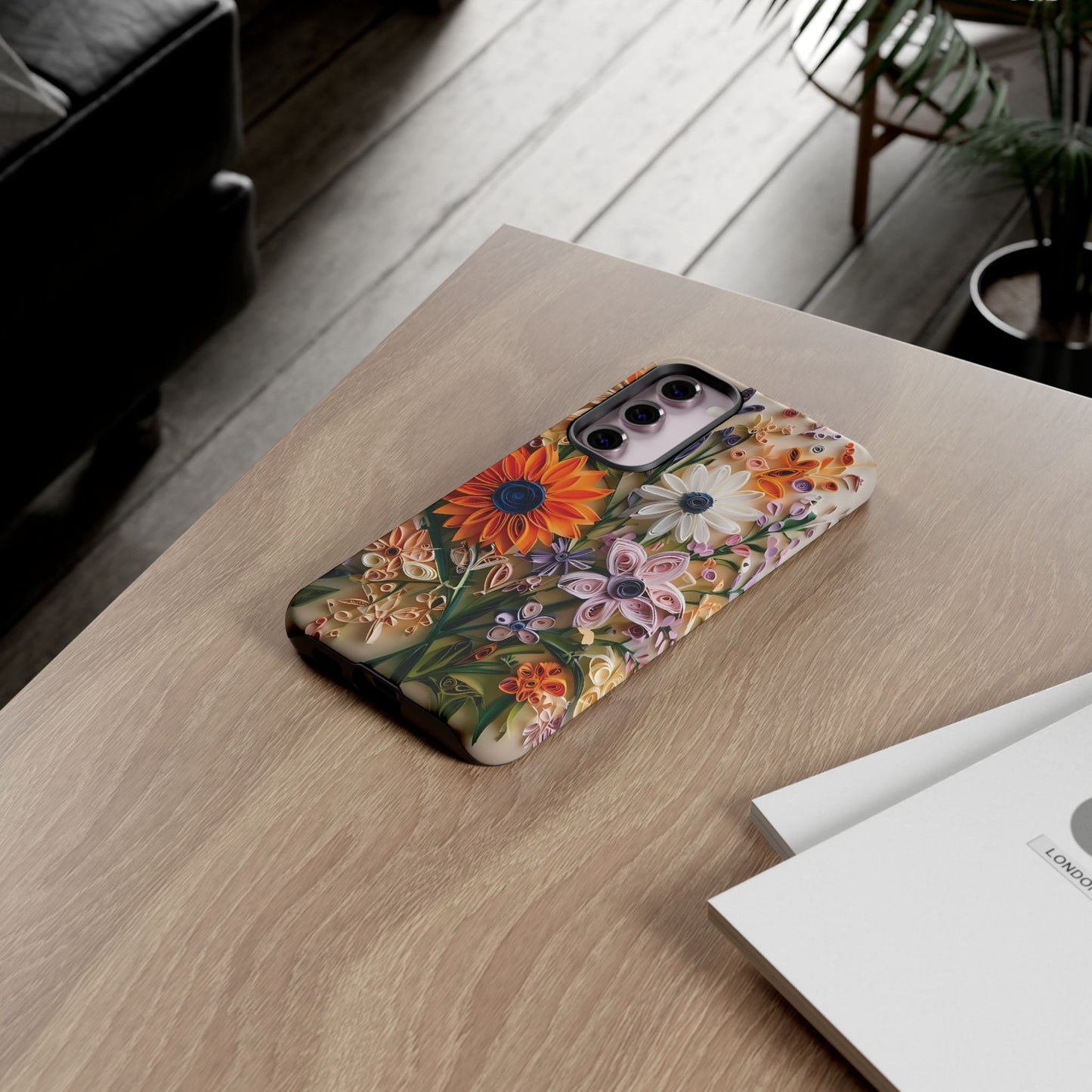 Intricate Quilled Floral Artwork In Vibrant Colors phone case design.