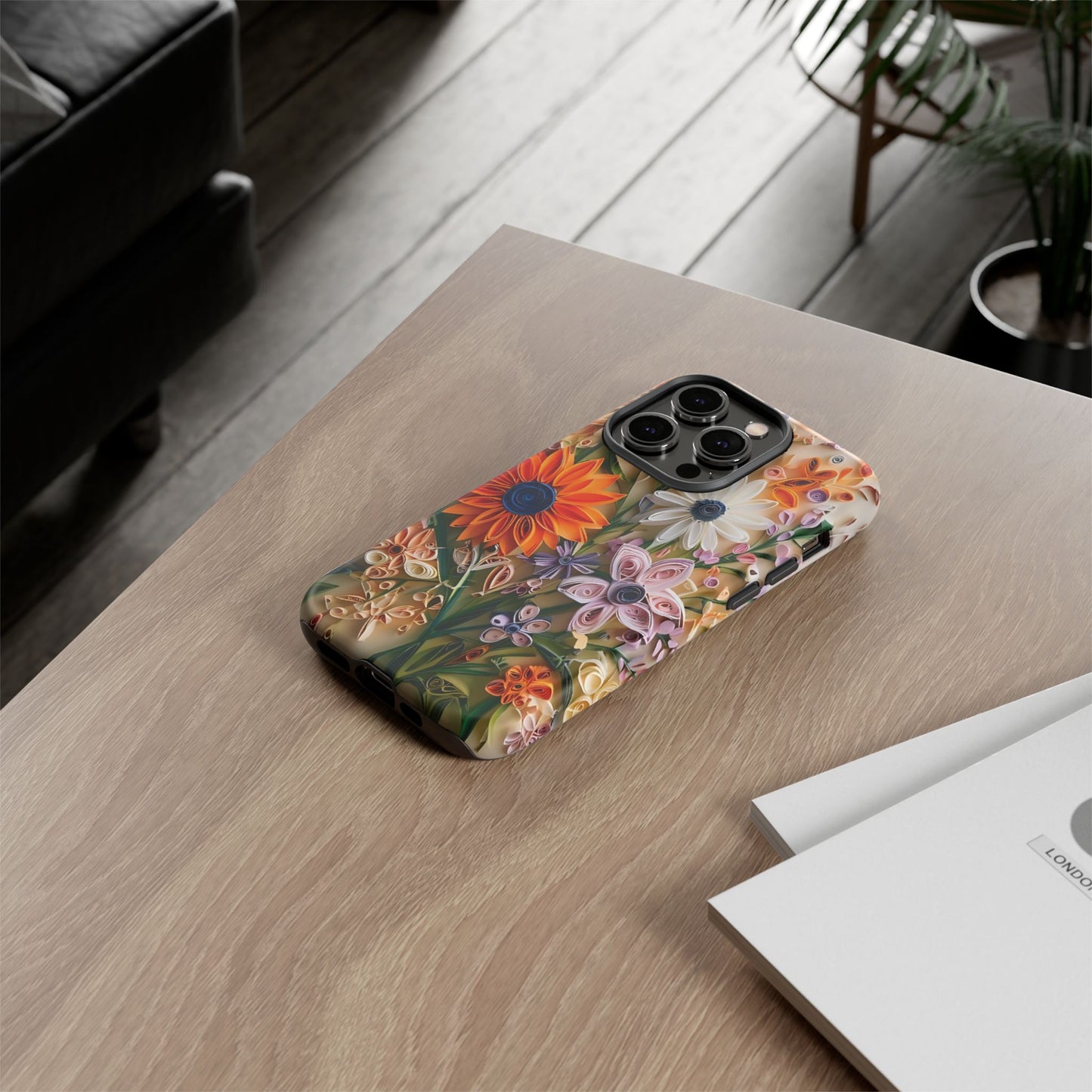 Intricate Quilled Floral Artwork In Vibrant Colors phone case design.