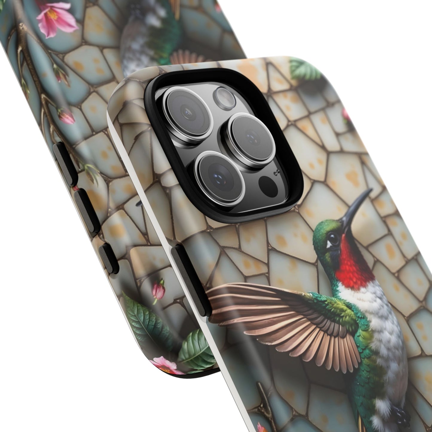 Vivid Hummingbird with Blossoming Branches | Artistic Mosaic Style