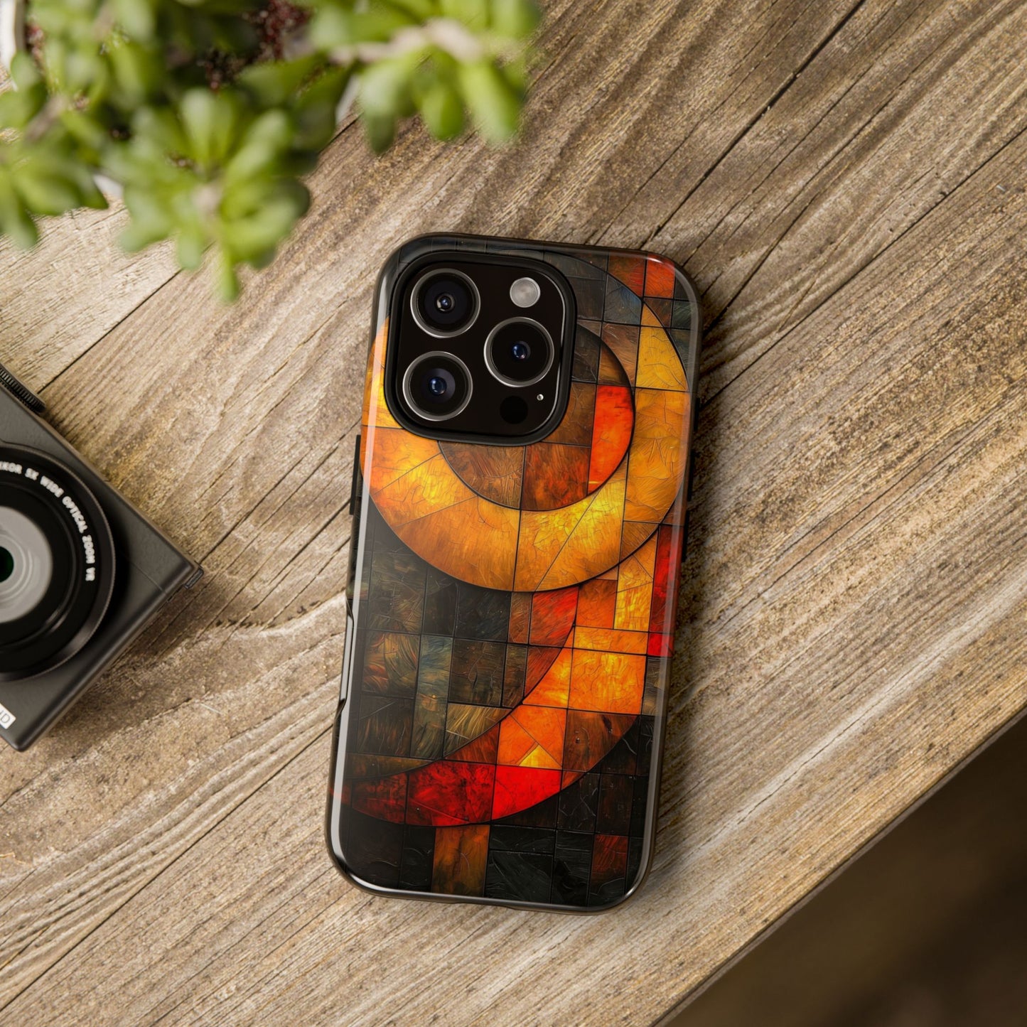Inferno Spiral – Geometric Stained Glass Art Phone Case for iPhone, Samsung & Pixel