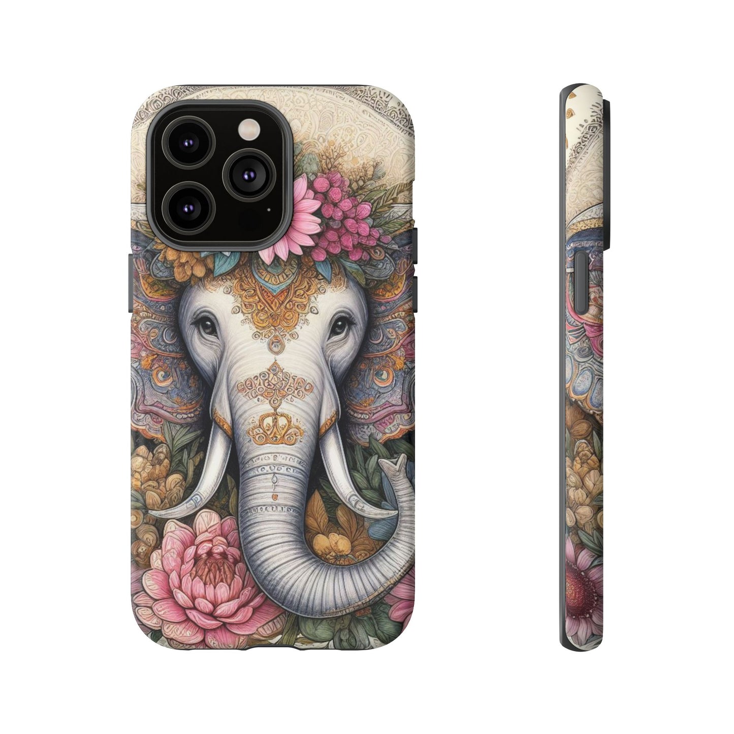Elegant Floral Elephant Mobile Cover – Royal Mandala Art