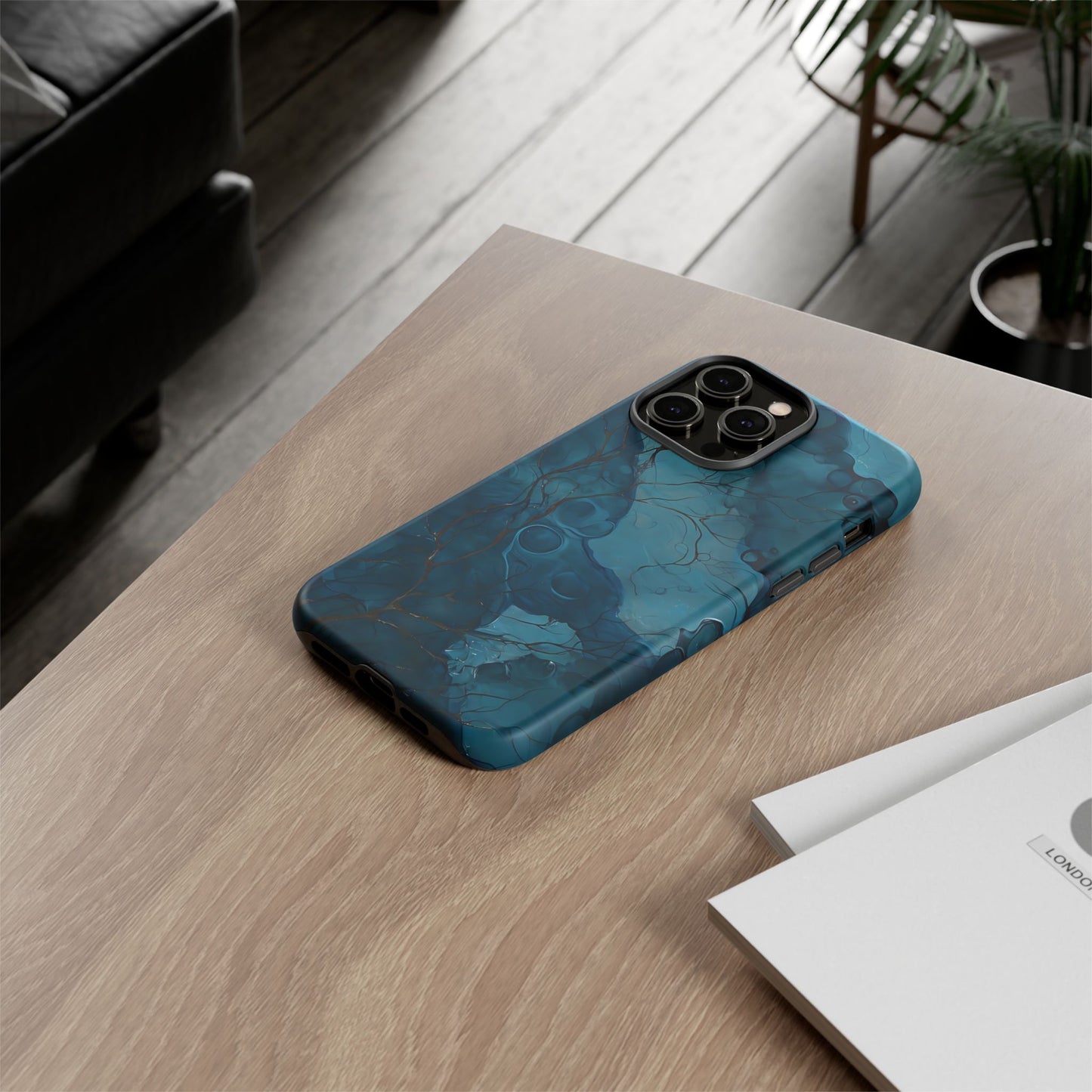Surreal Abstract Digital Art With Deep Teal And Navy Hues phone case design